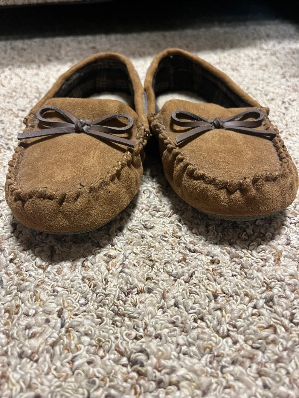 Target Kids Brown Suede Moccasin Slippers with Bow